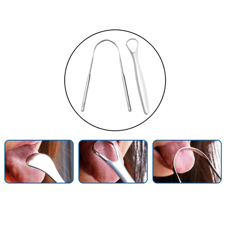 2x Stainless Steel Tongue Tounge Cleaner Scraper Dental Care Hygiene Mouth Oral