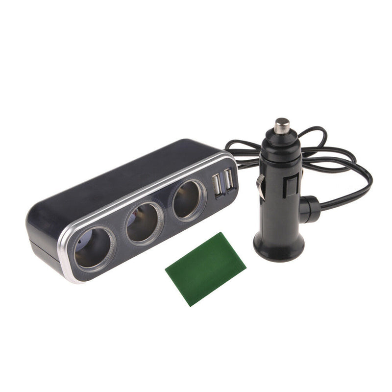 Car Power Adapter Triple Cigarette Lighter Socket Splitter Dual USB Port DC 12V