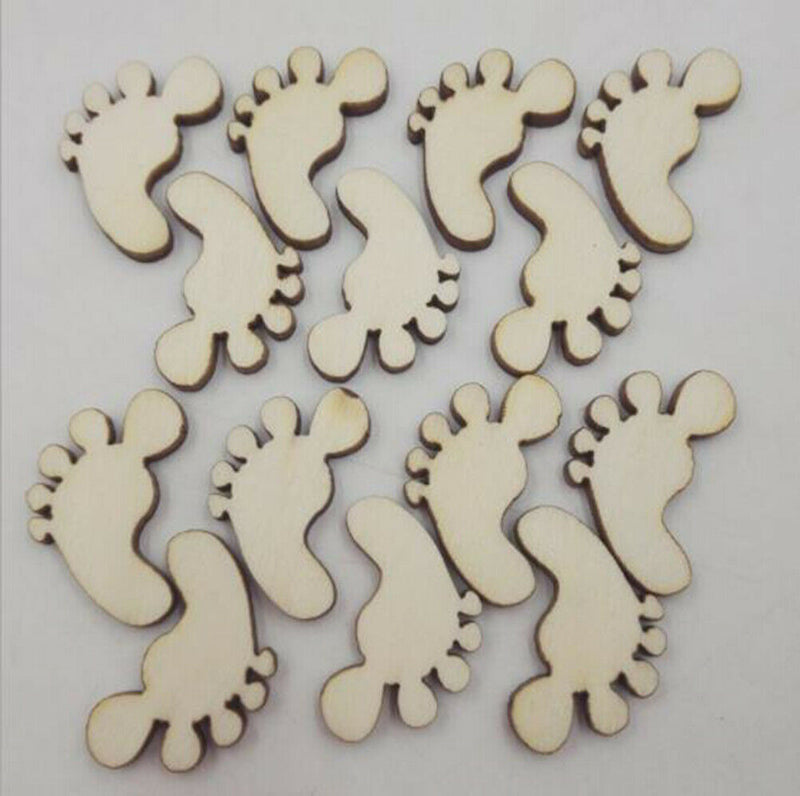 50Pcs DIY Wooden Foot Shaped Natural Wood Decoration Hand-made Graffiti ChipsOZ
