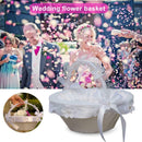 White Satin Lace Wedding Ceremony Flower Girl Basket Bowknot Rhinestone MEX