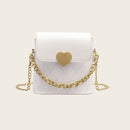 Women Bucket Shoulder Bag Leather Love Buckle Chain Crossbody Bags (White) A