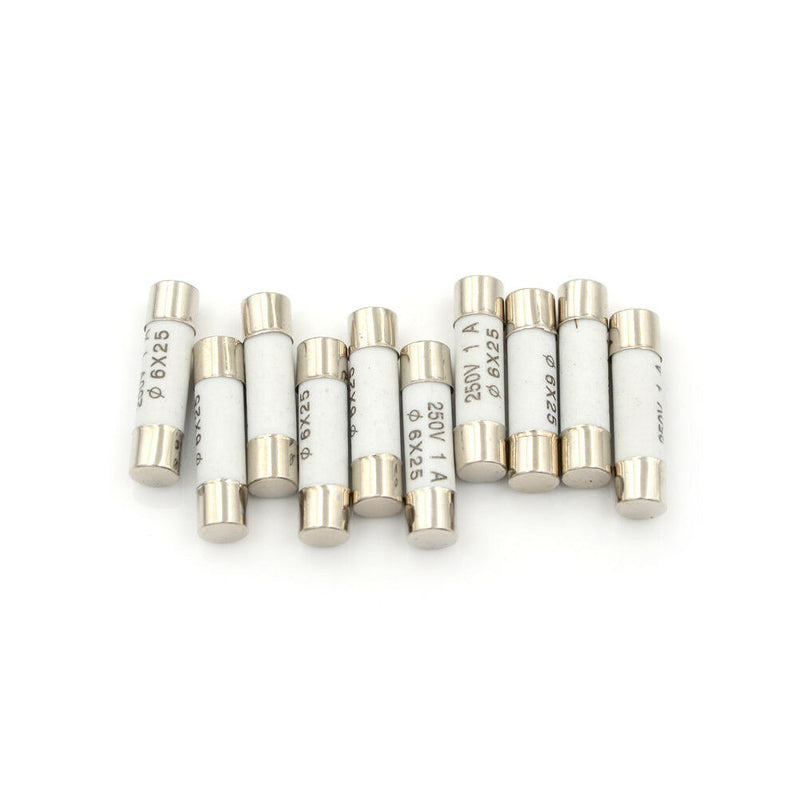 10x 6 x 25mm Ceramic Fuse Electric 250V 1A Fast Blow Ceramic Fuse JR