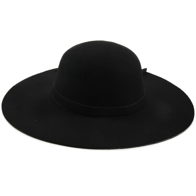 Black Soft Ladies Floppy Wide Brim Cloche Fedora Dress Hat Retro Wool Bowkn S9E8