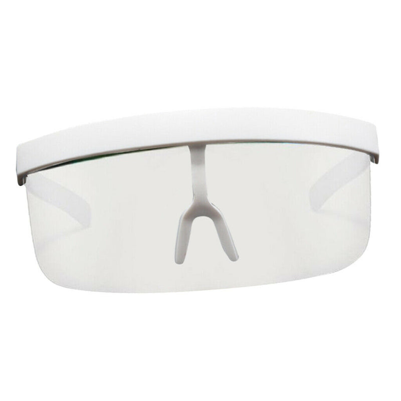 Oversized Frame Shield Visor Flat Top Sunglasses  White Frame