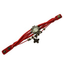 Weave Wrap Around Leather Bracelet Lady Woman Wrist Watch (Red Butterfly) E2I8