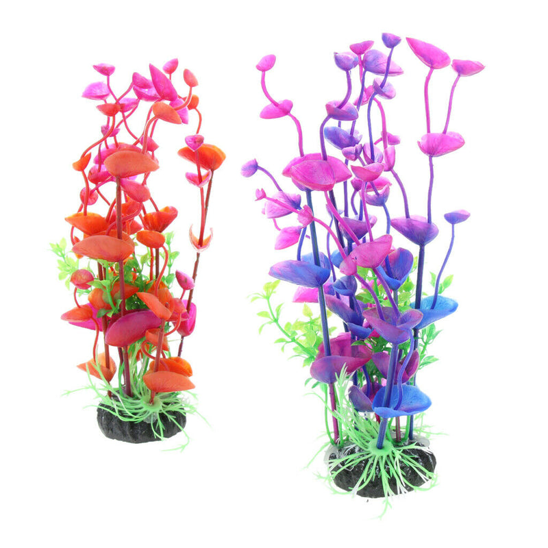 2 PACK, 19cm High Plastic Plant Fish Tank Artificial Narcissus Water Grass