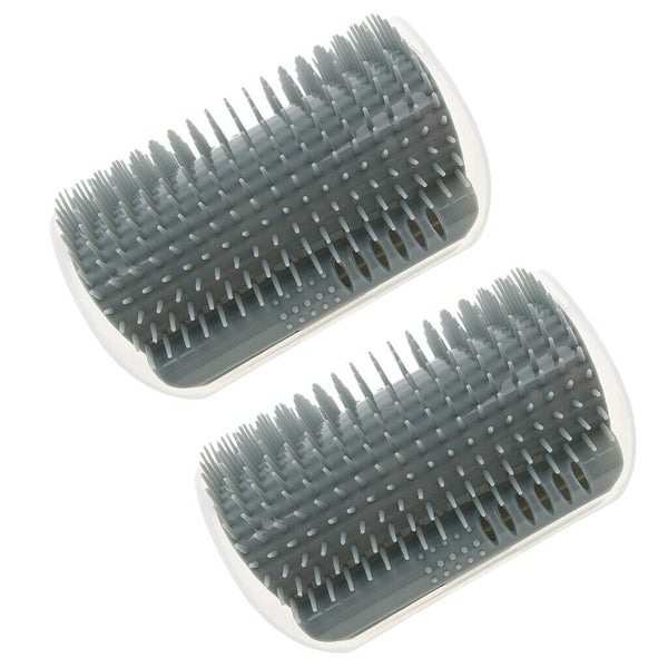 2Pack Self Groomer Wall Corner Mounted Cat Durable Loose Hair Remover Brush Grey