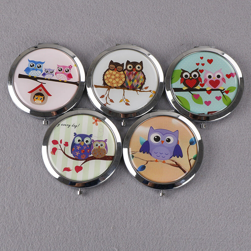 Women makeup compact pocket owl mirrors portable double-side folding mirror  JR