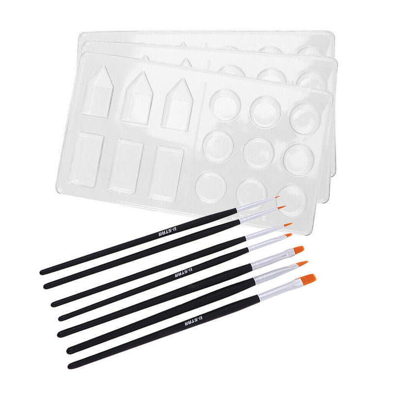 7Pcs Round Pointed Tip Nylon Hair Brush Set with 3 Pieces Paint Tray Palette