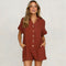 Summer Short Sleeve Jumpsuit Linen Button Playsuit Women Solid V-Neck Casua H9M5