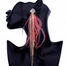 Women's Fashion Tassel Diamond Earrings Feather Long Earrings, Pink R6G1