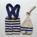Cute Infants Photo Shoot Suspender Trousers Knit Hat 2pcs Newborn Baby Set