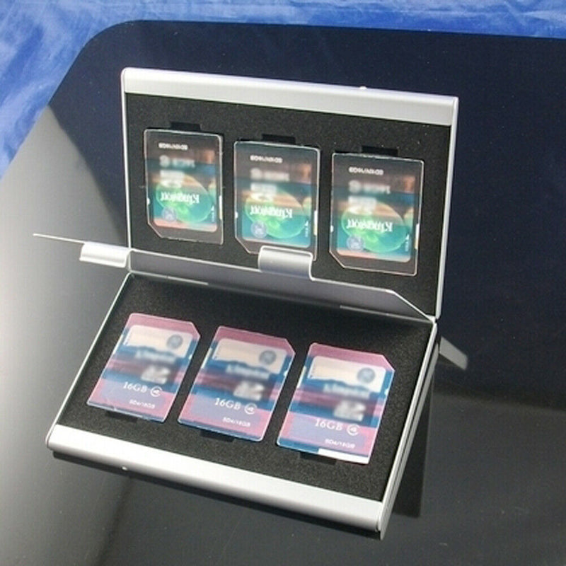 Metal Aluminum Memory Card Protecter Box Storage Case Holder 6x SD/SDHC/MMC A