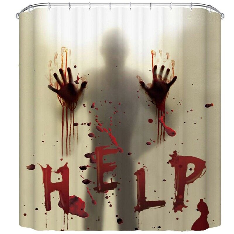 Halloween Shower Curtain Liner Window Curtains Horror Bloody Hands Bathroom C4N4