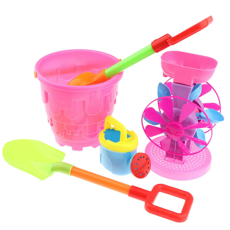 8pcs Beach Sand Toys Set - Water Wheel Sandglass, Bucket, Shovel, Rake, Animals