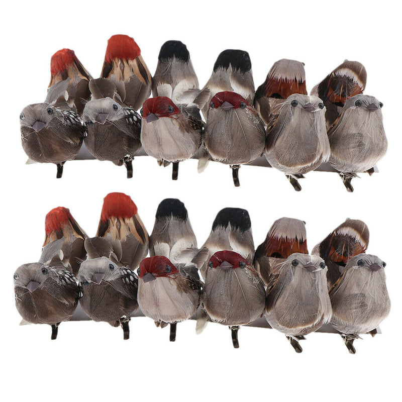 24Pcs Artificial Bird Feathered Realistic Sparrow Home Garden Decor Ornament