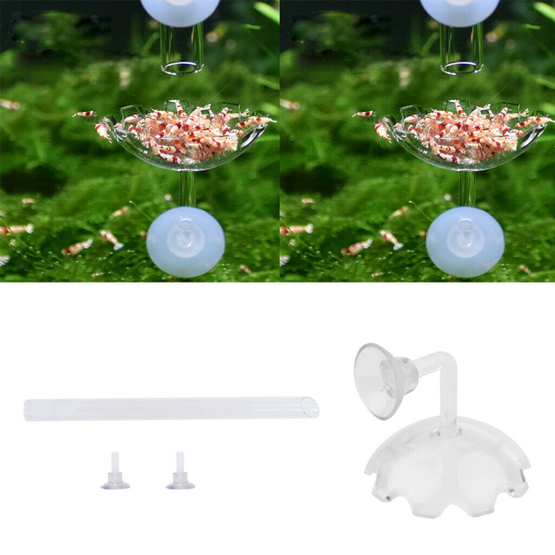 2x Aquarium Acrylic Shrimp Feeding Bowl Water Food Dish and Tube 27cm Length