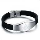 Stainless Steel Black Silicone Masonic Charm Bangle Bracelet Wristband For Men3C