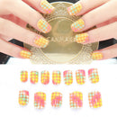 24pcs Yellow False Nails Art Acrylic Full Cover Tips Manicure Gl%!
