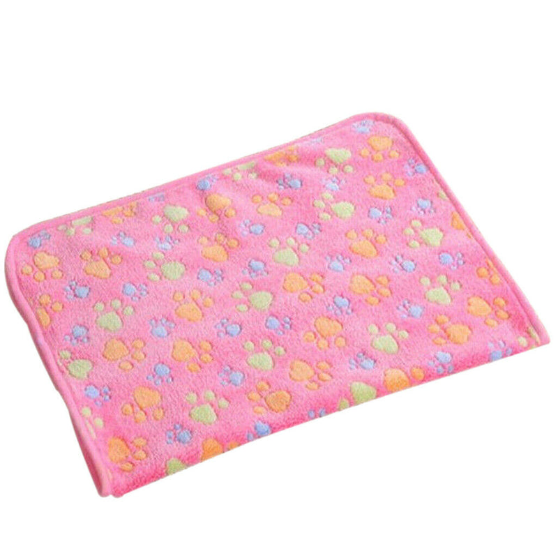 2pcs Comfortable Pet Bed Mats Sleep Paw Print Dog Cat Puppy Fleece Soft Blanket