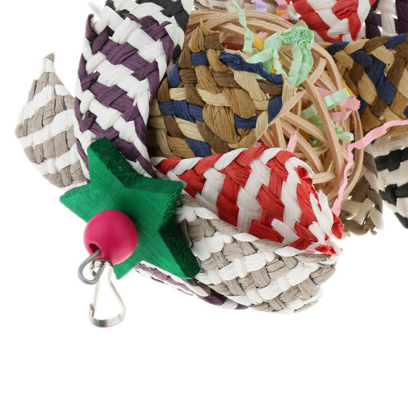 Bird Toys Rattan Ball with Paper Strips Cage Swing Parrot Foraging Chew Shredder