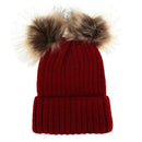 2pcs Parent-offspring Cap Baby Mom Pompon Winter Warm Knit Hat(Wine Red)