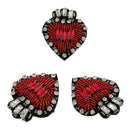 3Pcs Beaded Crystal Red Heart Patches Sew on Rhinestones Applique Badges