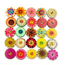 200pcs Wood Buttons 2 Holes Random Flowers Round Button Sewing Crafting