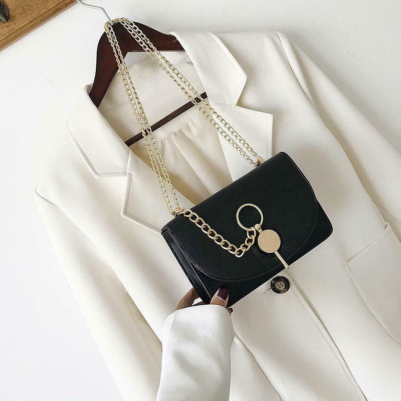 Fashion Women Messenger Bag Leather Pure Color Chain Shoulder Bag (Black)