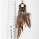 Exaggerated hook earrings Round ring bohemian feather pendant for women D6X1