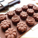 15Cavity Silicone Flower Rose Chocolate Cake Soap MoldIce Baking Tray Mould New