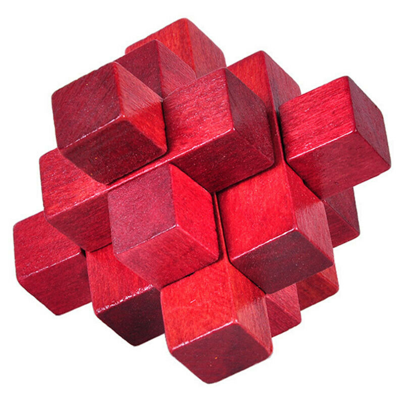 Wooden Red Nine Pass Lock Logic Puzzle Burr Puzzles Brain Teaser Intellectu A8G7