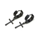 Men Women's Stainless Steel Cross Crucifix Dangle Hoop Huggie Earrings Black