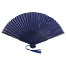 Folding bamboo lace hand fan, dark blue butterfly and white flower