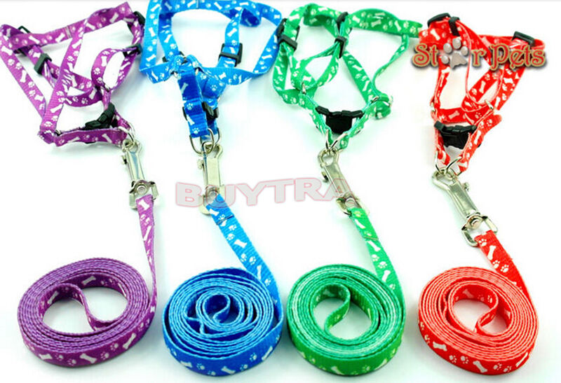 Small Dog Puppy Cat Rabbit Kitten Nylon Harness Collar Leash Lead AdjustableJR