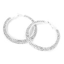 1 pair Earrings Alloy Creoles Decorated 2-Row Rhinestone Diameter 60mm - Si