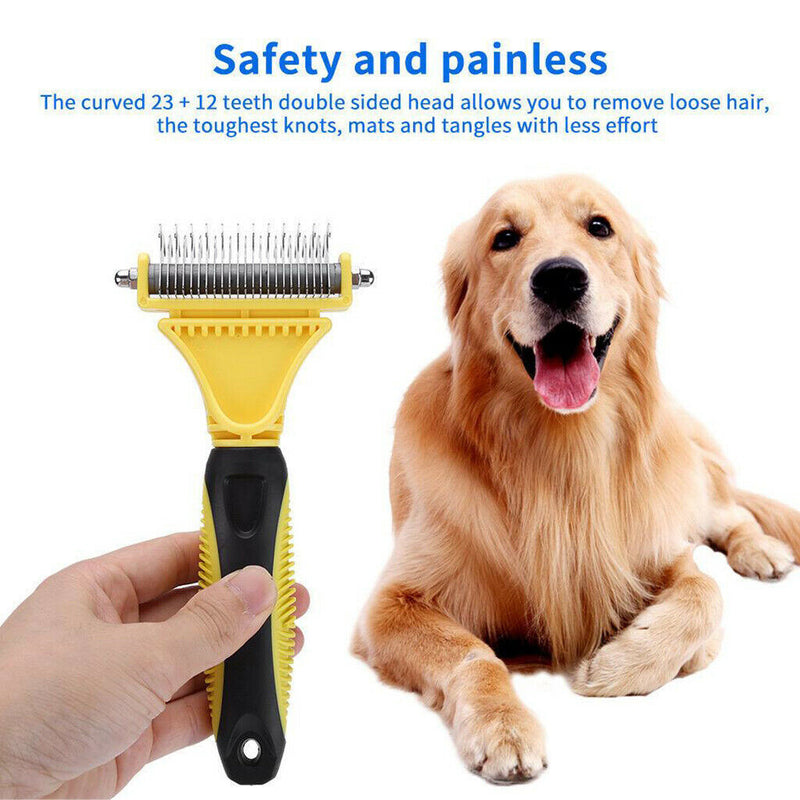Pet Undercoat Rake - 2 Sided Dematting Tool for Dogs and Cats - Safe Grooming &