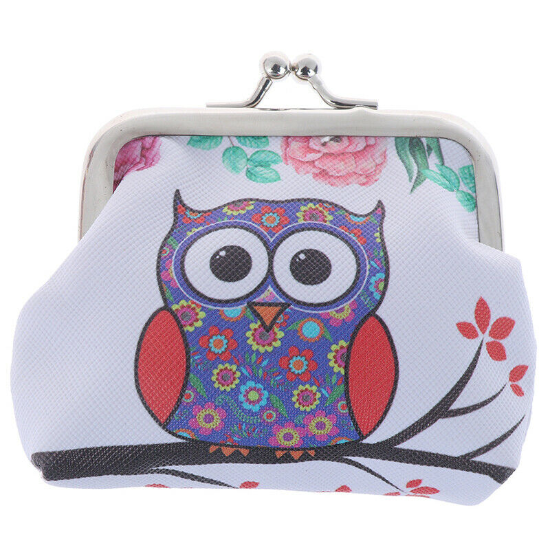 1pcs cute owl pattern leather coin purse zipper zero wallet child girl boy pur_