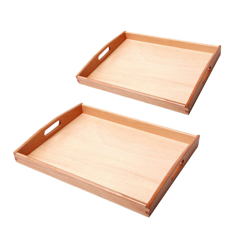 Wooden Montessori Rectangle Tray Cubes Beads Toys Holder With Handle S & M