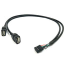(2-Pack) 50CM Dupont 10 Pin Female Header to 2 Port Dual USB 2.0 Type A Fem