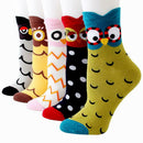 5 Pair Women Cotton Socks Creative Cartoon Autumn Winter Mid-calf Stockings