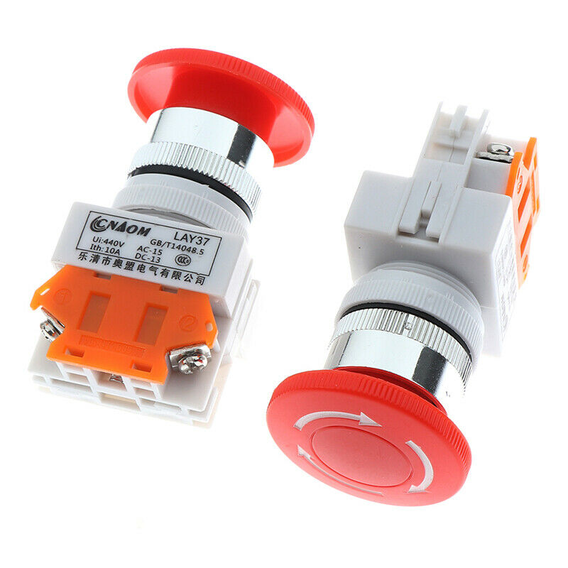 1Pc Red Mushroom Cap Normally Closed Emergency Stop Push Switch Button 10A LA.AU