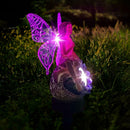 Solar LED Lawn Lamp Flower Fairy Shape Spike Waterproof RGBW Outdoor Light