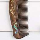 Natural Handmade Wooden Comb with Colorful Peacock, Fine Tooth Short Style