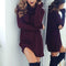 Women Turtleneck Cotton Long-Sleeves Bodycon Pure Color Dress (Wine Red M) A