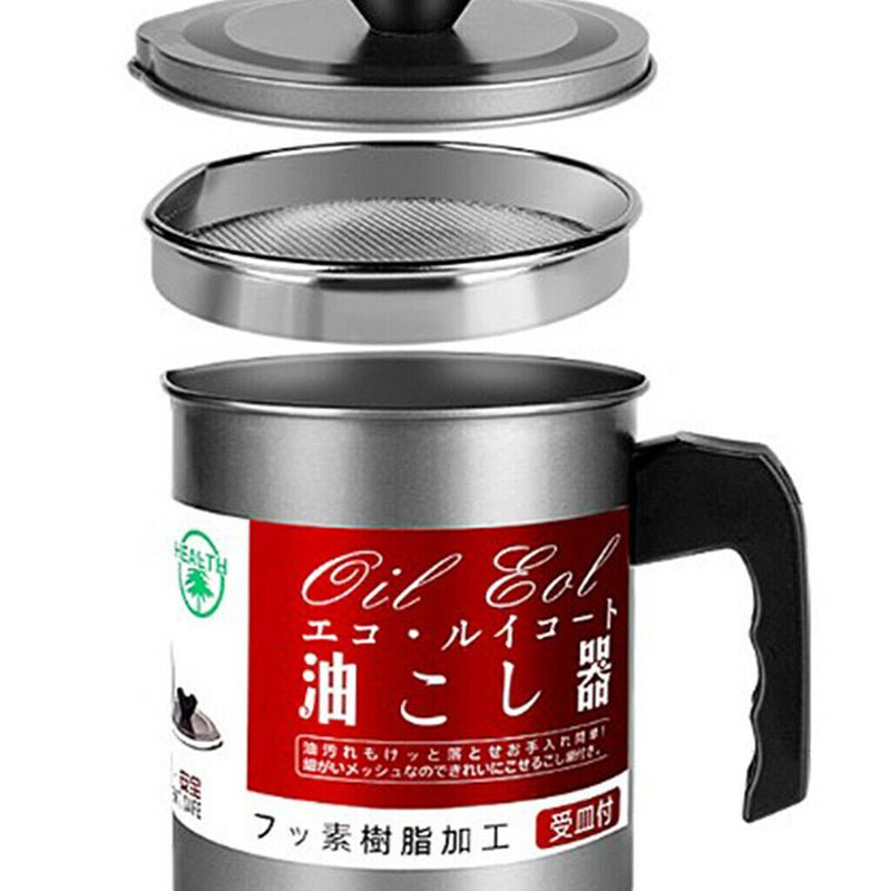 1.4L Bacon Grease Container with Handle Non-stick Coating Grease Strainer Can