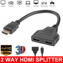 1 In 2 Out HDMI Splitter Cable Multi Display Auto Switch  1080P HDTV DVD Adapter