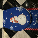 Blue Snowman Toilet Cover Seat Rug Pad Tank Lid Towel Cover Set (3pcs)