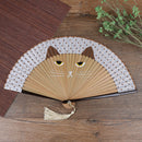 Summer Bamboo Folding Fan Hand Held Cartoon Cat Baking Varnish Fan Pocket Gif Kw