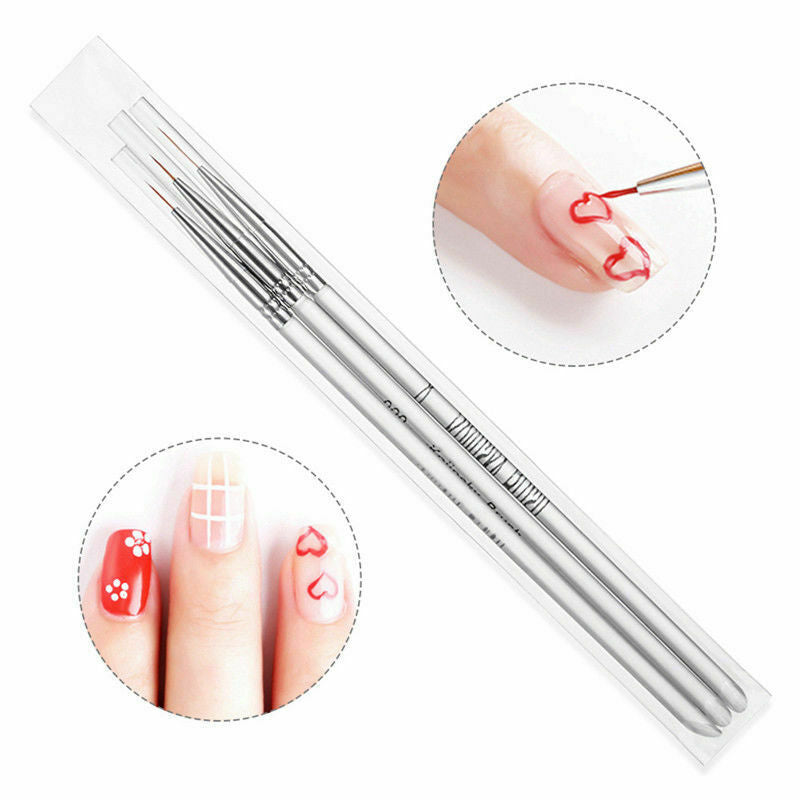 3pcs Nail Art UV Gel Liner Drawing Brush Flower Painting Acrylic Pen Tool Supply